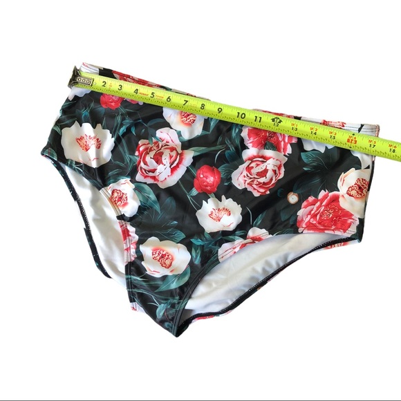 Women’s Black Floral High Waisted Bikini Bottom Size XL - Picture 4 of 7